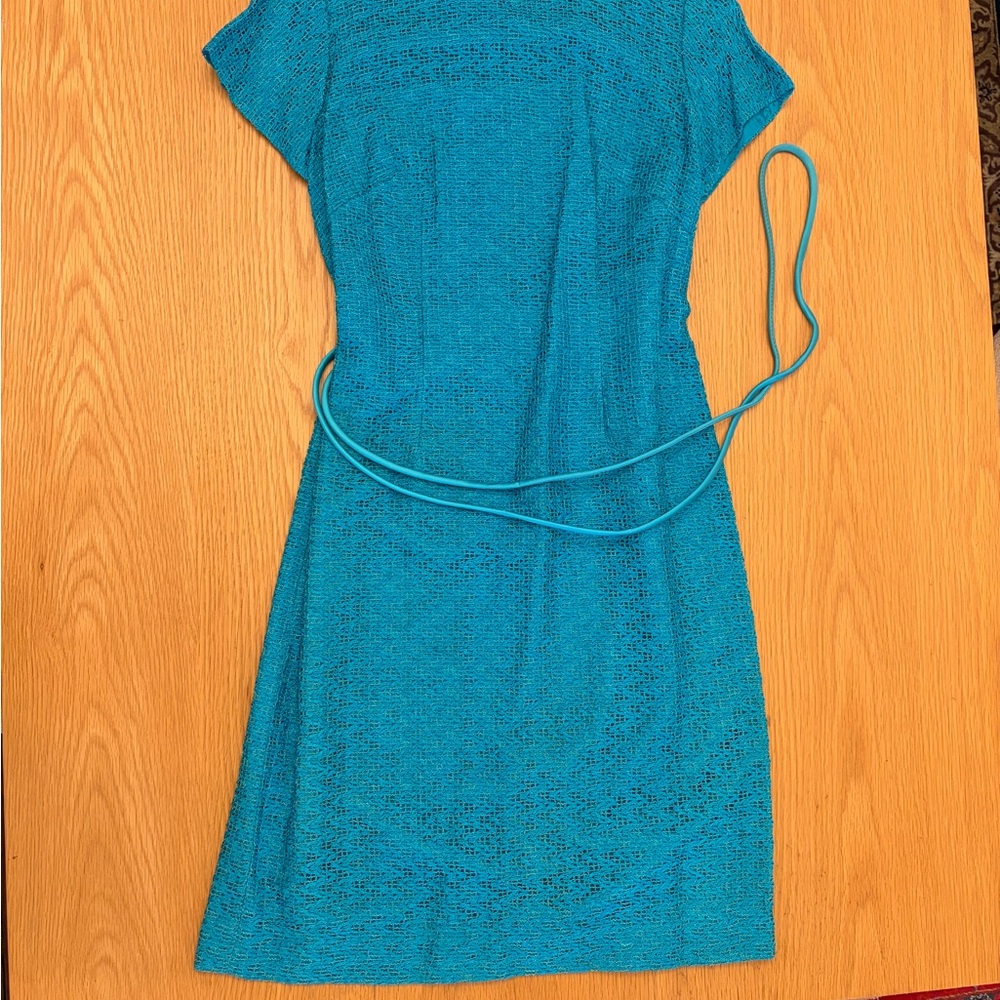 SET! Vintage Teal Lace-Texture Cropped Jacket AND Matching Dress - Picture 3 of 3